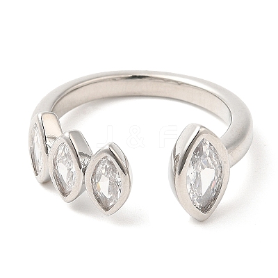 Rack Plating Brass Pave Clear Cubic Zirconia Open Cuff Rings for Women RJEW-Q770-31P-1