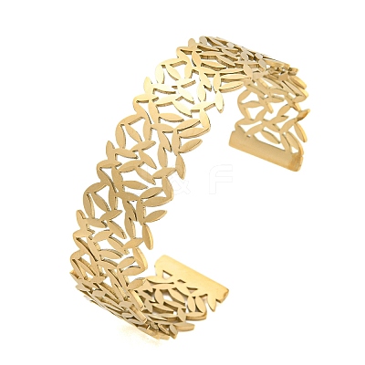Ion Plating(IP) 304 Stainless Steel Hollow Open Cuff Bangles BJEW-S151-01G-06-1