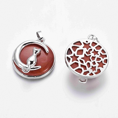 Natural Red Jasper Kitten Pendants G-J386-B04-1