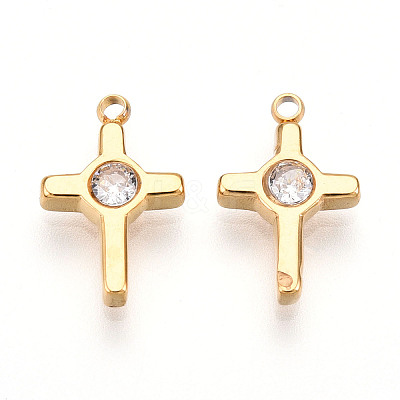 Ion Plating(IP) 304 Stainless Steel Micro Pave Cubic Zirconia Charms STAS-N110-01B-G-1