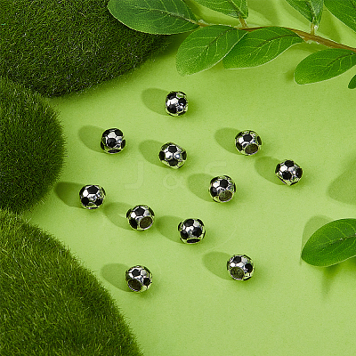 20Pcs Alloy Black Enamel Sport Ball European Beads ENAM-HS0001-02-1