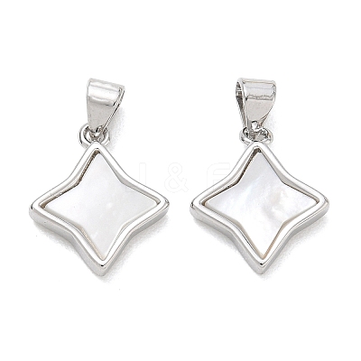 Rack Plating Brass & Natural White Shell Pendants SH-CBAB0A4-13P-1