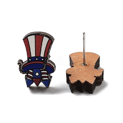 Independence Day Wood Stud Earrings EJEW-D108-01H-1