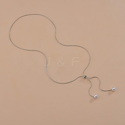 Alloy Snake Chain Slider Lariat Necklaces with Plastic Imitation Pearl Round Beads WG87CD3-02-1