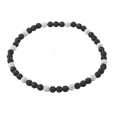 1Pc Polymer Clay Rhinestone Round Beaded Stretch Necklaces NJEW-SP0001-14H-1