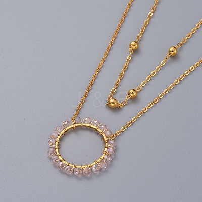 Ring Electroplate Glass Beads Necklaces Sets NJEW-JN02626-1