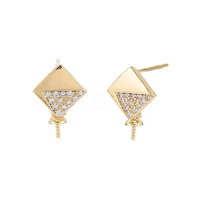 Brass Micro Pave Clear Cubic Zirconia Stud Earring Findings KK-S364-137-1