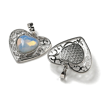 Opalite Peach Love Heart Pendants G-G158-01V-1