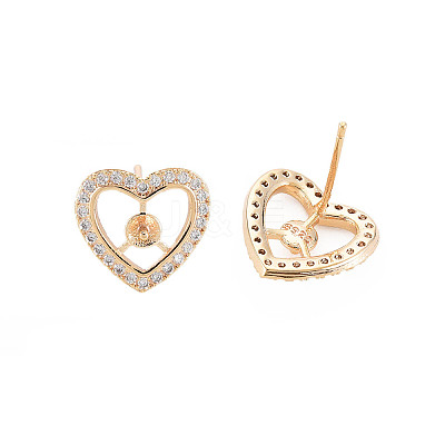 Brass Micro Pave Clear Cubic Zirconia Stud Earring Findings KK-S364-282-1