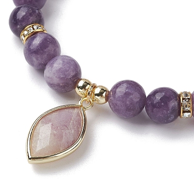 Natural Lepidolite/Purple Mica Stone Stretch Bracelets BJEW-JB10092-04-1