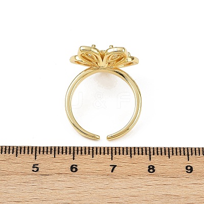 Flower Brass Micro Pave Clear Cubic Zirconia Cuff Rings RJEW-S633-02G-1