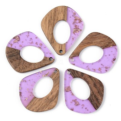 Transparent Resin & Walnut Wood Pendants RESI-S389-016A-B01-1