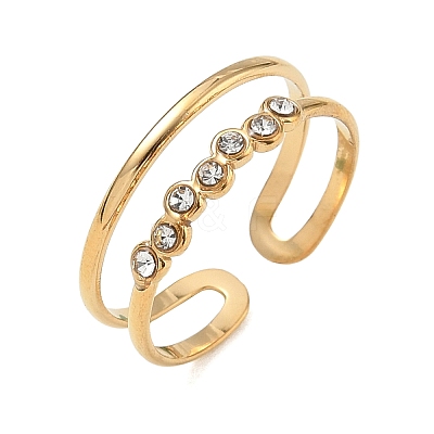 304 Stainless Steel Pave Cubic Zirconia Cuff Open Rings CU-CBA46D5-04G-1