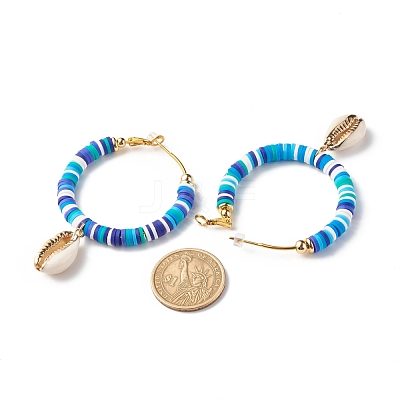 Big Ring with Cowrie Shell Dangle Huggie Hoop Earrings EJEW-JE04732-1