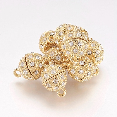 Alloy Rhinestone Magnetic Clasps with Loops X-RB-H116-3-G-1-1