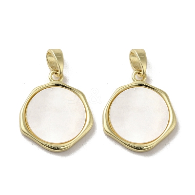 Brass Pave Shell Pendants KK-I708-14B-G-1