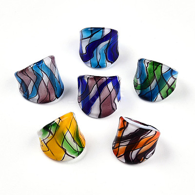Handmade Lampwork Wide Band Rings RJEW-Q150-M02-B-1