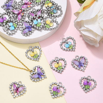 20Pcs 5 Styles Platinum Alloy Glass Pendants FIND-YW0007-61-1
