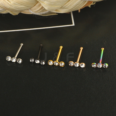 304 Stainless Steel Crystal Rhinestone 3 Flat Round Nose Bone Rings WGC36FF-04-1