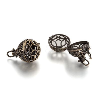 Round Brass Hollow Cage Pendants KK-L083-18AB-RS-1