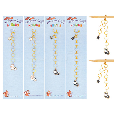 Cow with Sakura Alloy Enamel Pendant Knitting Row Counter Chains HJEW-AB00390-1