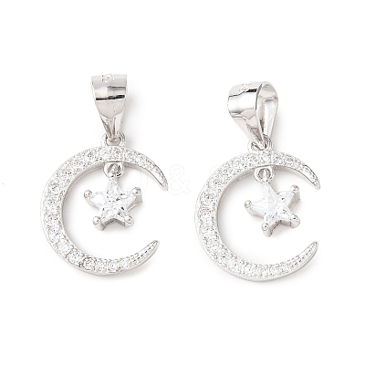 925 925 Sterling Silver Pave Clear Cubic Zirconia Crescent Moon with Star Charms STER-G050-02P-1
