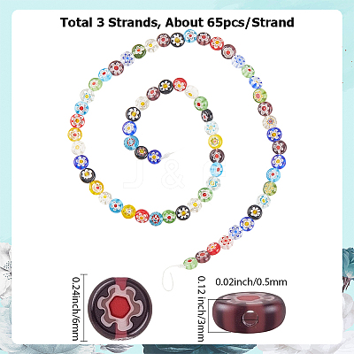 3 Strands Flat Round Handmade Millefiori Glass Beads Strands LAMP-LT0001-15A-1