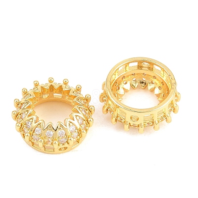 Crown Brass Clear Cubic Zirconia European Beads KK-B186-10G-1