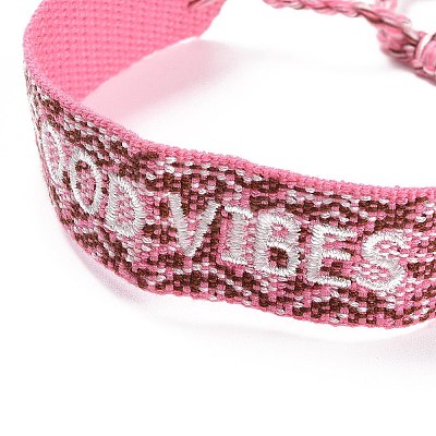 Word Good Vibes Polycotton(Polyester Cotton) Braided Bracelet with Tassel Charm LS-BJEW-F429-02-1