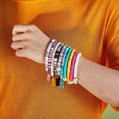 Polymer Clay Heishi Beads Stretch Charm Bracelets BJEW-SZ0001-33-1