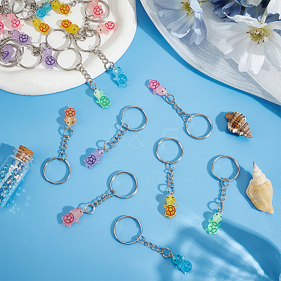 42Pcs 7 Colors Resin Tortoise Keychains KEYC-GO0001-20-1