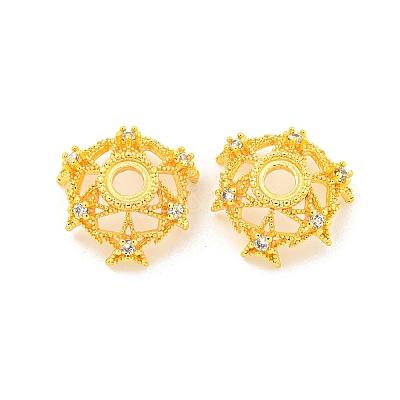 Rack Plating Brass Micro Pave Clear Cubic Zirconia Bead Caps KKB-L215-050G-1