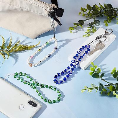 3Pcs 3 Style Glass Pearl & Lampwork & Glass Seed Beads Mobile Straps KEYC-OC0001-19-1