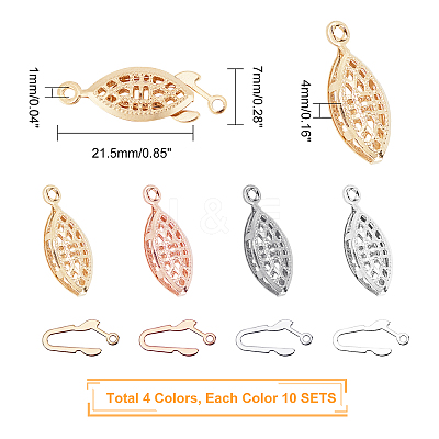 40 Sets 4 Colors 304 Stainless Steel Box Clasps STAS-UN0022-83-1