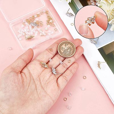 6 Pairs 2 Colors Brass Grass Shape Stud Earring Findings KK-CN0001-91-1