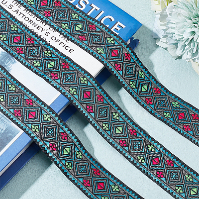 Ethnic Style Rhombus Pattern Polyester Ribbon OCOR-WH0047-50A-1