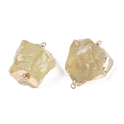 Raw Rough Natural Lemon Jade(Heated) Nuggets Connector Charms G-Q606-08C-1