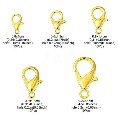 50Pcs 5 Styles Zinc Alloy Lobster Claw Clasps FIND-YW0003-96G-1