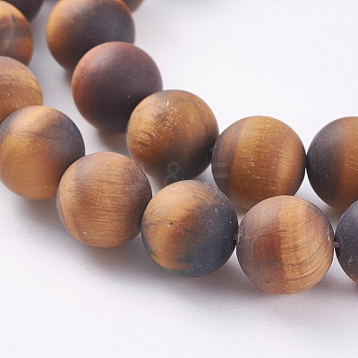 Frosted Natural Tiger Eye Round Bead Strands G-M064-14mm-02-1