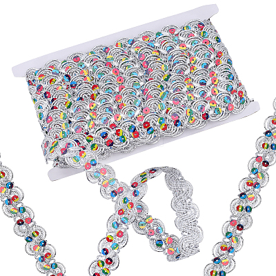 Polyester Paillette Lace Ribbon OCOR-WH0078-113A-1