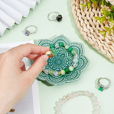 1Pc Mandala Flower Shape Porcelain Jewelry Plate DJEW-SC0001-08-1