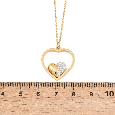 304 Stainless Steel with Polymer Clay Crystal Rhinestone Heart Pendant Necklaces for Women NJEW-A064-03G-1