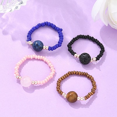 Natural & Synthetic Mixed Stone Stretch Rings X-RJEW-JR00255-1