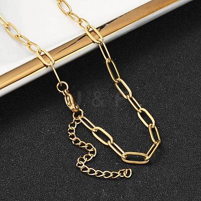 Ion Plating(IP) 304 Stainless Steel Paperclip Chain Necklace for Women X-NJEW-C011-03G-1