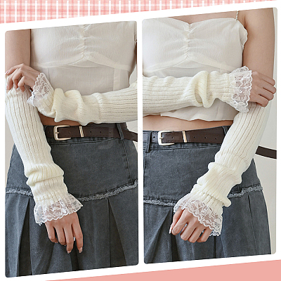 1 Pair Acrylic Fibers Long Mesh Lace Gloves AJEW-CN0006-67A-1