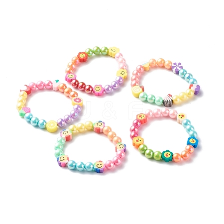 Opaque Acrylic Beads Stretch Bracelet Sets for Kids BJEW-JB06403-1