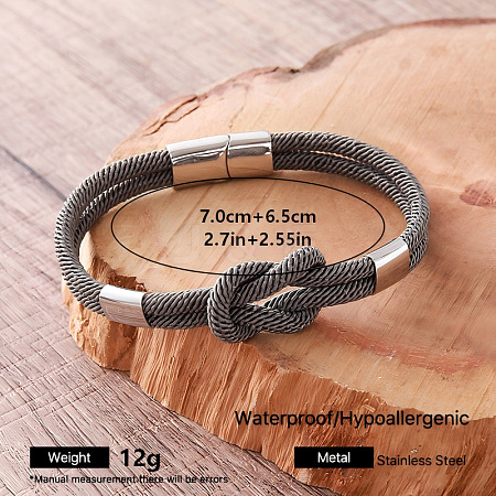 Braided Knot Nylon Cord Bracelets with 304 Stainless Steel Magnetic Clasps for Men UA2967-10-1