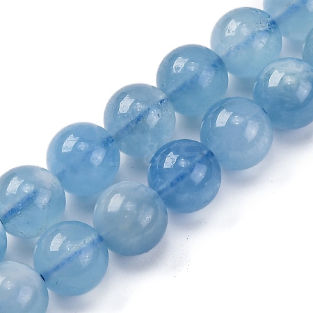 Natural Aquamarine Round Bead Strands G-M262-10mm-03-1