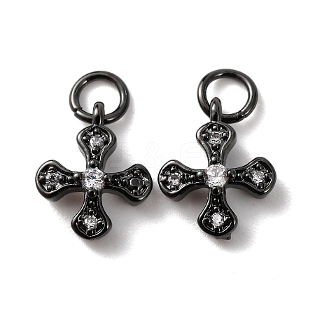 Brass Micro Pave Cubic Zirconia Tiny Cross Charms ZIRC-G128-04B-1-1