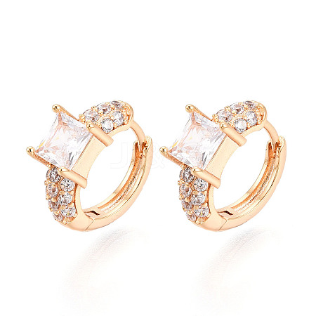 Brass Micro Pave Clear Cubic Zirconia Square Hoop Earrings EJEW-T048-44G-1
